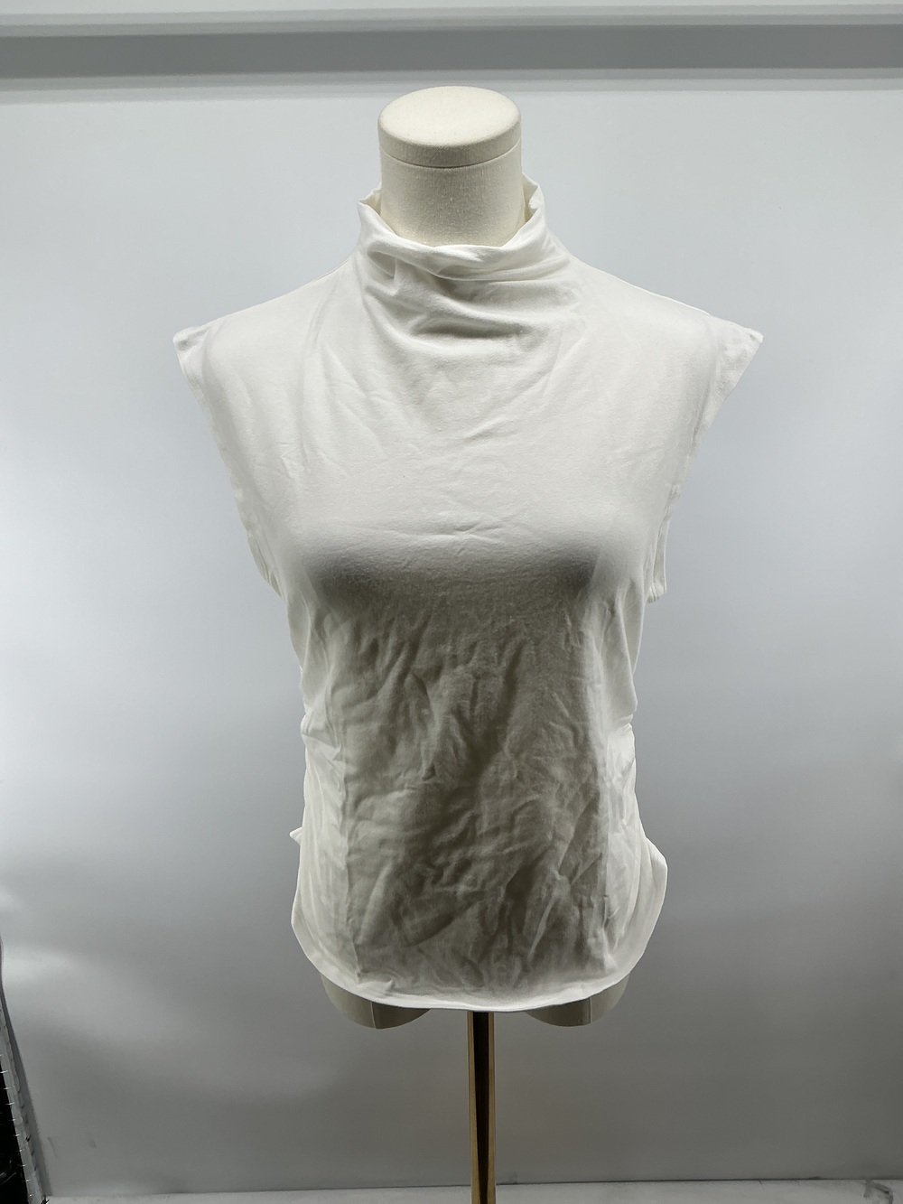 Stretch Cotton Jersey Sleeveless Mock Neck Top